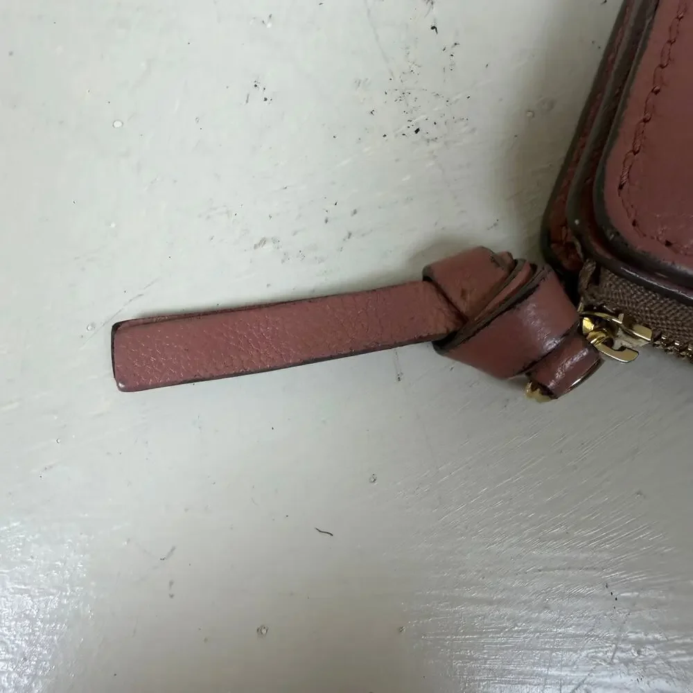 Authentic Chloe pink leather compact wallet gold toned plaque zip around closure